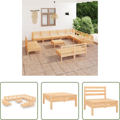 vidaXL Mobili da giardino -  Set Salotto da Giardino 13 pz in Legno Massello di Pino