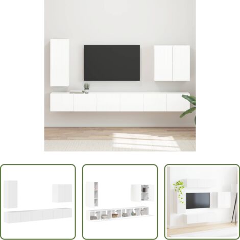 vidaXL Mobili da interno -  Set di Mobiletto da TV a Parete 6 pcs Bianco Lucido