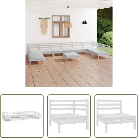 vidaXL Mobili da patio - Set Salotto da Giardino 11 pz Bianco in Legno Massello di Pino