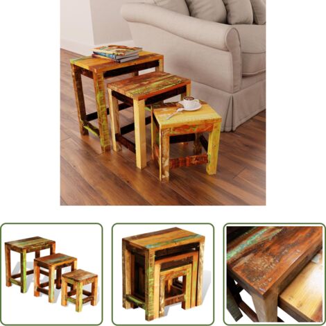vidaXL Mobili in legno di recupero -  Tavolini Impilabili Set 3 pz in Legno Vintage di Recupero