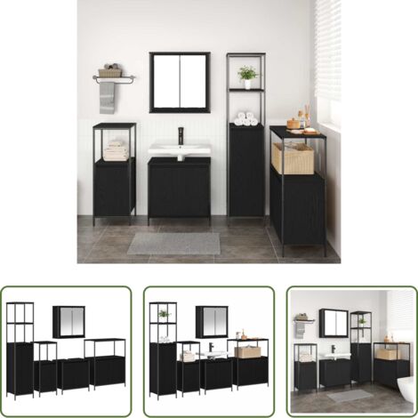 vidaXL Mobili in legno -  Set di mobili per il bagno 5 pcs Rovere Nero Legno multistrato