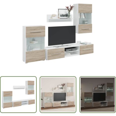 vidaXL Mobili per soggiorno -  Mobile TV 5 pz con Illuminazione a LED Rovere Sonoma Truciolato