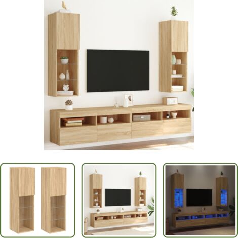 vidaXL Mobili per TV -  Mobili TV con Luci LED 2pz Rovere Sonoma 30,5x30x102 cm
