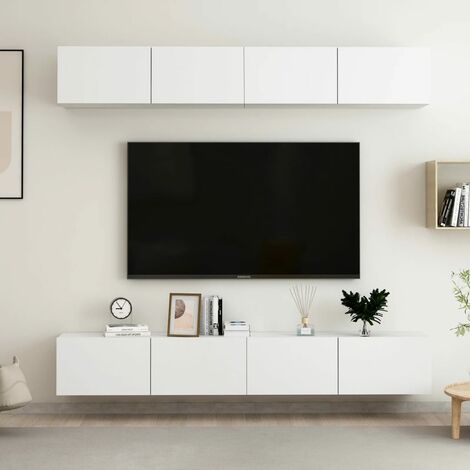 vidaXL Mobili Porta TV 4 pz Bianchi 100x30x30 cm in Legno Multistrato