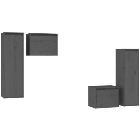 vidaXL Mobili Porta TV 4 pz Grigi in Legno Massello di Pino