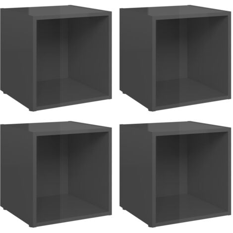 vidaXL Mobili Porta TV 4pz Grigio Lucido 37x35x37 cm Legno Multistrato