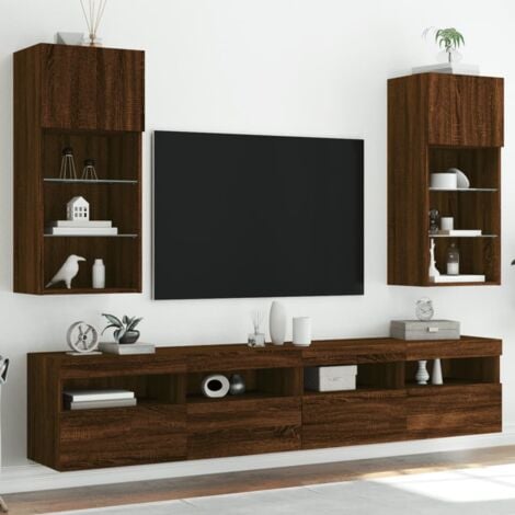 vidaXL Mobili Porta TV con Luci LED 2 pz Rovere Marrone 40,5x30x90 cm