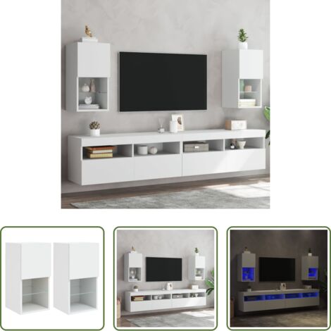 vidaXL Mobili porta TV -  Mobili TV con Luci LED 2pz Bianchi 30,5x30x60 cm
