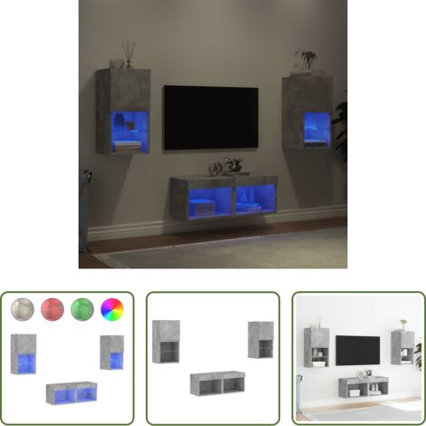 vidaXL Mobili portaoggetti -  Mobili TV a Muro 4pz con Luci LED Grigio Cemento