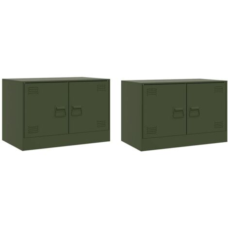vidaXL Mobili TV 2 pz Verde Oliva 67x39x44 cm in Acciaio