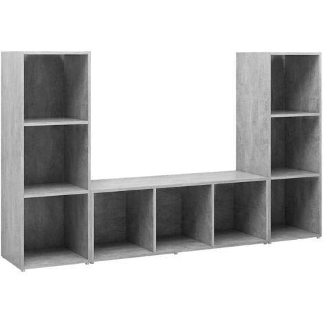vidaXL Mobili TV 3 pz Grigio Cemento 107x35x37 cm in Legno Multistrato