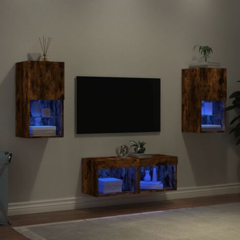 vidaXL Mobili TV a Muro 4pz con Luci LED Rovere Fumo