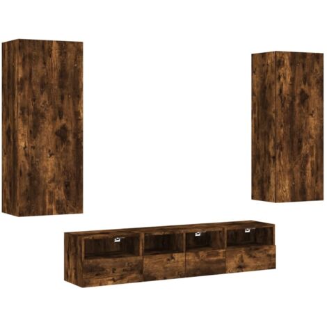 vidaXL Mobili TV a Muro 5pz Rovere Fumo in Legno Multistrato