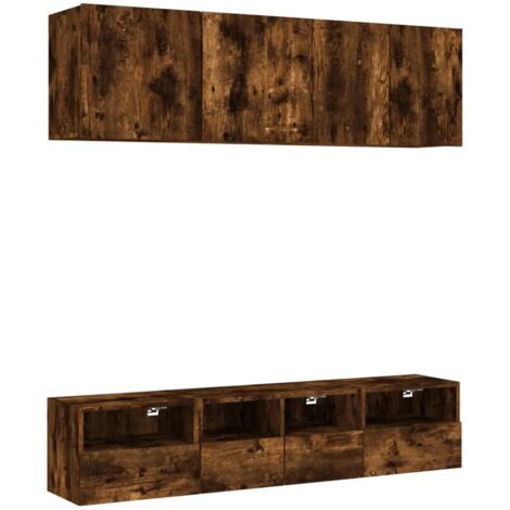 vidaXL Mobili TV a Muro 5pz Rovere Fumo in Legno Multistrato