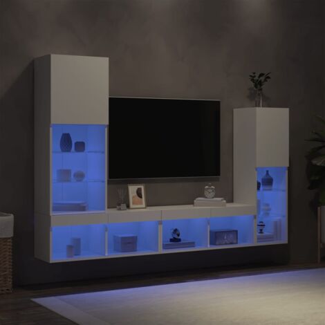 vidaXL Mobili TV a Muro con LED 4pz Bianchi in Legno Multistrato