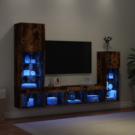 vidaXL Mobili TV a Muro con LED 4pz Rovere Fumo in Legno Multistrato