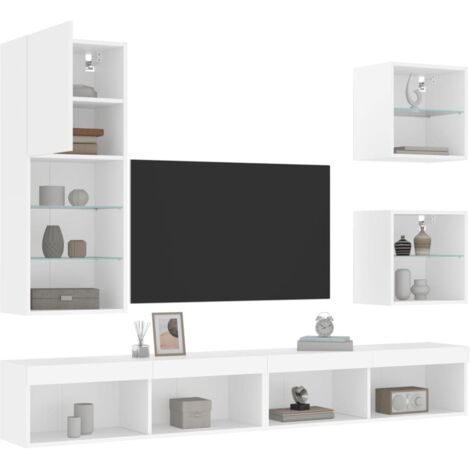 vidaXL Mobili TV a Muro con LED 5pz Bianchi in Legno Multistrato