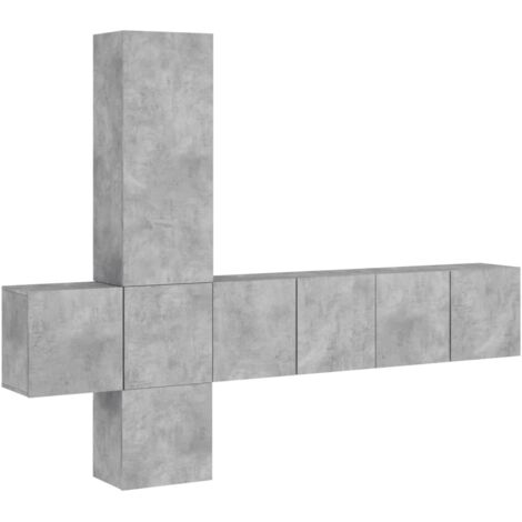 vidaXL Mobili TV a Muro con LED 5pz Grigio Cemento Legno Multistrato