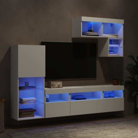 vidaXL Mobili TV a Muro con LED 6pz Bianchi in Legno Multistrato