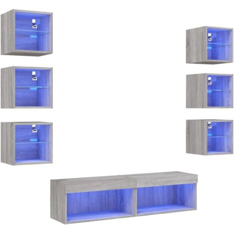 vidaXL Mobili TV a Muro con LED 8pz Grigio Sonoma Legno Multistrato