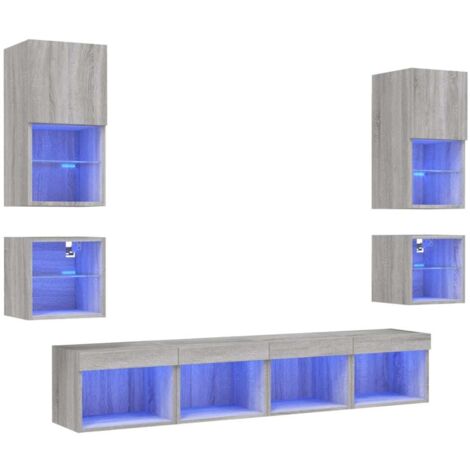 vidaXL Mobili TV a Muro con LED 8pz Grigio Sonoma Legno Multistrato
