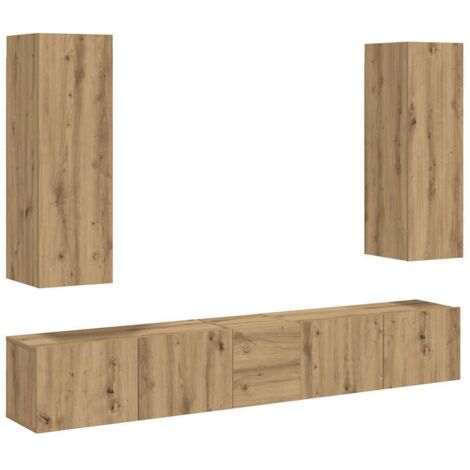 vidaXL Mobili TV a Parete 5 pz Rovere Artigianale in Legno Multistrato