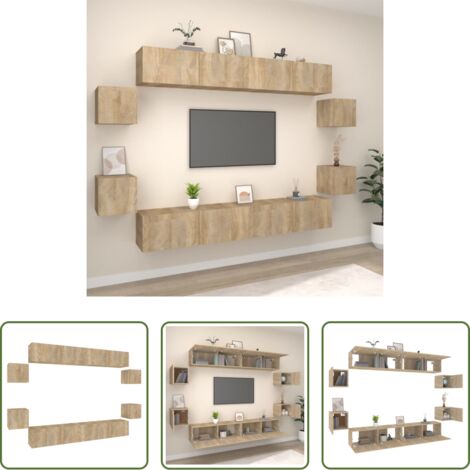 vidaXL Mobili TV a parete -  Set Mobili Porta TV 8pz Rovere Sonoma in Legno Multistrato