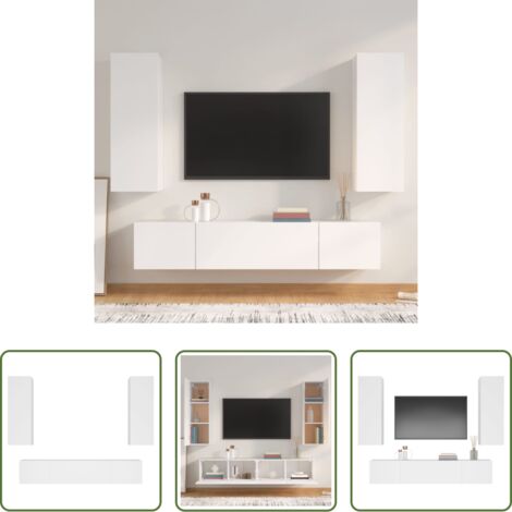 vidaXL Mobili TV in legno multistrato -  Set di Mobili Porta TV 4 pz Bianco in Legno Multistrato