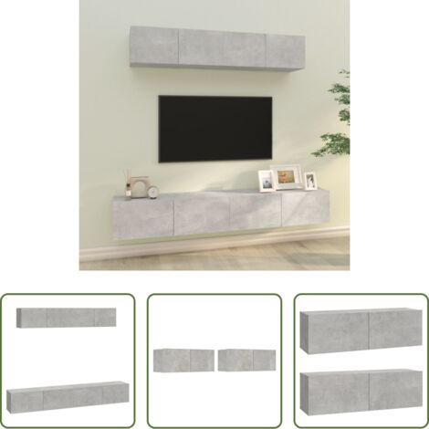 vidaXL Mobili TV in legno multistrato -  Set di Mobili Porta TV 4 pz Grigio Cemento in Legno Multistrato