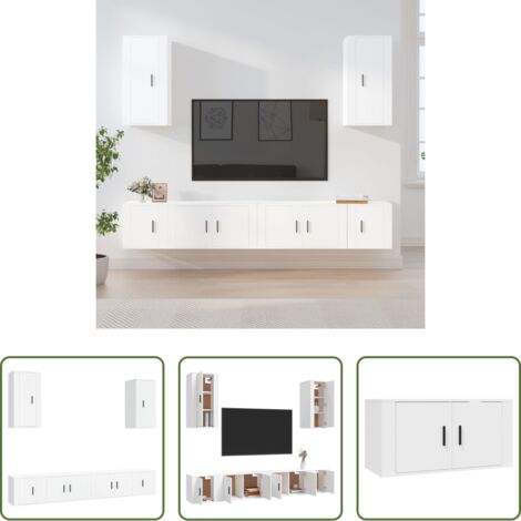 vidaXL Mobili TV in legno multistrato -  Set di Mobili Porta TV 6 pz Bianco in Legno Multistrato