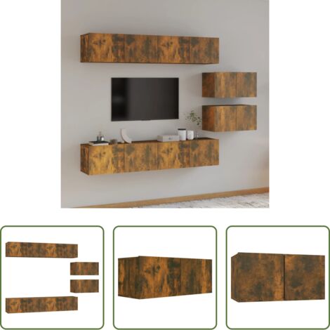vidaXL Mobili TV in legno multistrato -  Set di Mobili Porta TV 6 pz Rovere Fumo in Legno Multistrato