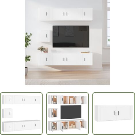 vidaXL Mobili TV in legno multistrato -  Set di Mobili Porta TV 7 pz Bianco in Legno Multistrato