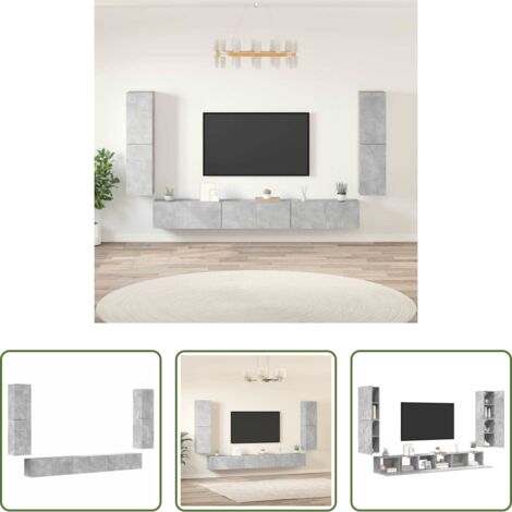 vidaXL Mobili TV in legno multistrato -  Set di Mobili Porta TV 7 pz Grigio Cemento in Legno Multistrato