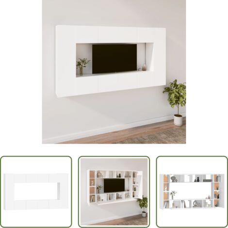vidaXL Mobili TV in legno multistrato -  Set Mobili Porta TV 8pz Bianco in Legno Multistrato