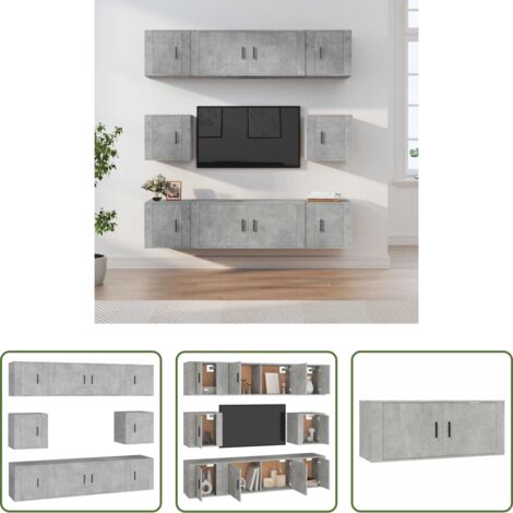 vidaXL Mobili TV in legno multistrato -  Set Mobili Porta TV 8pz Grigio Cemento in Legno Multistrato