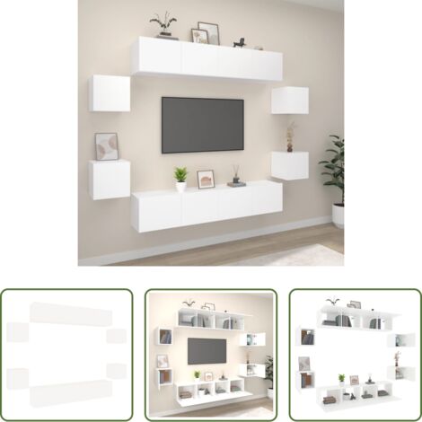 vidaXL Mobili TV in legno -  Set Mobili Porta TV 8pz Bianco in Legno Multistrato