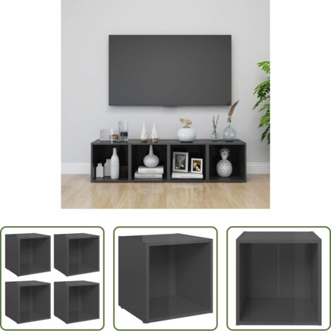 vidaXL Mobili tv -  Mobili Porta TV 4pz Grigio Lucido 37x35x37 cm Legno Multistrato