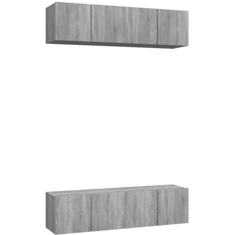 vidaXL Mobili TV Parete 4pz Grigio Sonoma 60x30x30cm Legno Multistrato