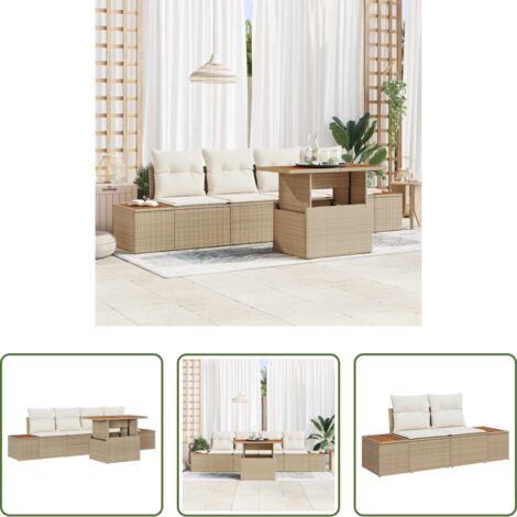vidaXL Mobiliario exterior -  Conjunto de sofá de jardín 5 pcs Beige Poliratán