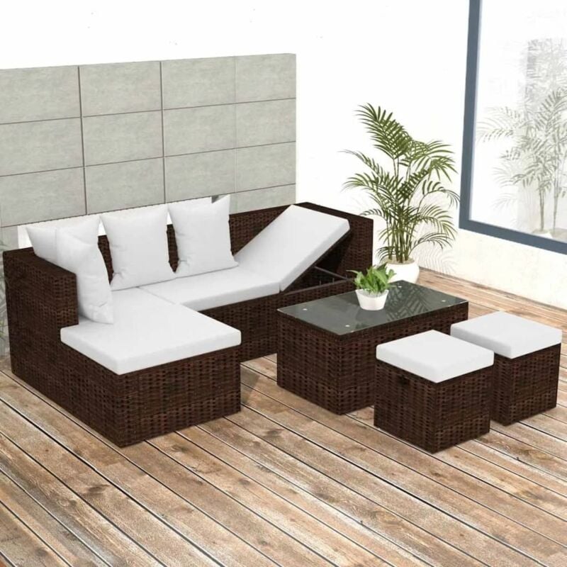 Vidaxl - Salon de jardin 4 pcs avec coussins Résine tressée Marron