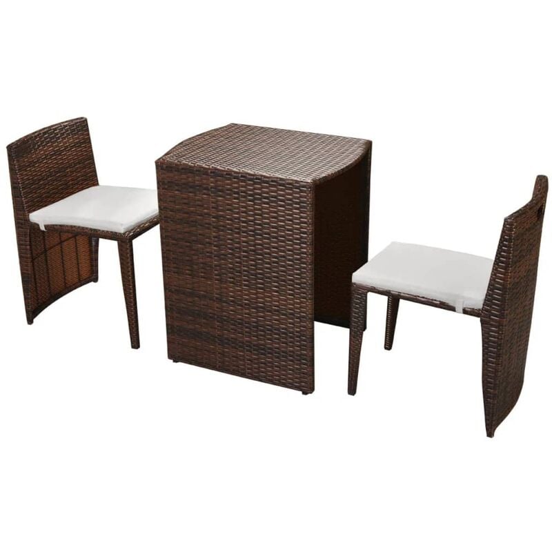 Ensemble de bistro 3 pcs avec coussins Résine tressée Marron Vidaxl