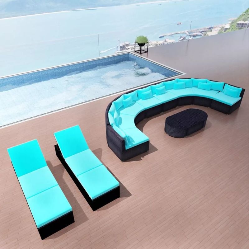 Asupermall - Mobilier de jardin 13 pcs avec coussins Resine tressee Bleu