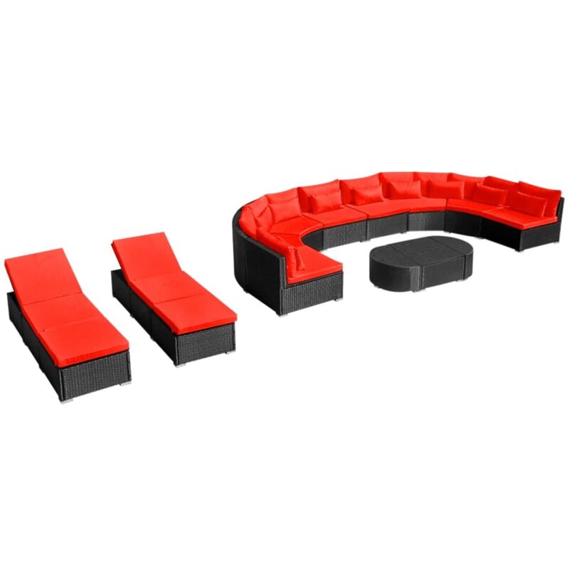 Salon de Jardin 13 pcs avec Coussins Résine Tressée Rouge