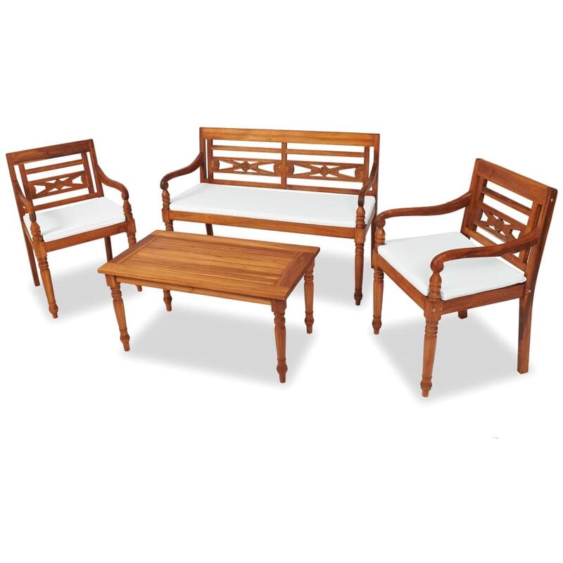 Mobilier d'extérieur 4 pcs avec coussins Bois de teck solide