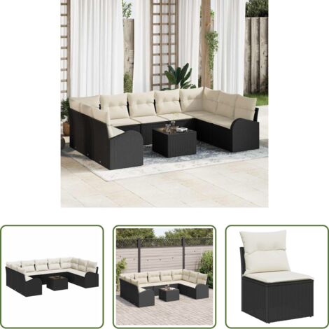 vidaXL Modulare -  Set Divano da Giardino 10 pcs Nero e Bianco polyrattan