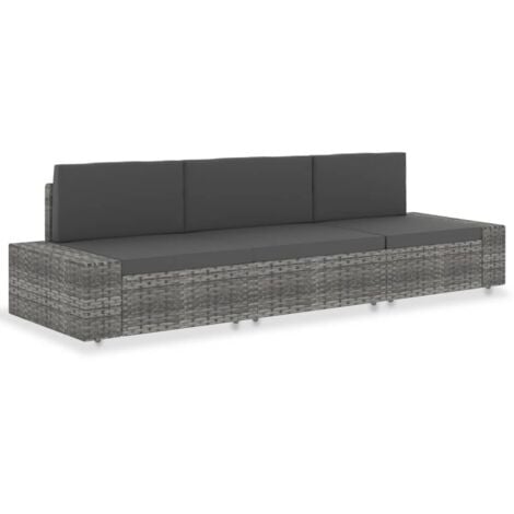 vidaXL Modulares 3-Sitzer-Sofa Poly Rattan Grau