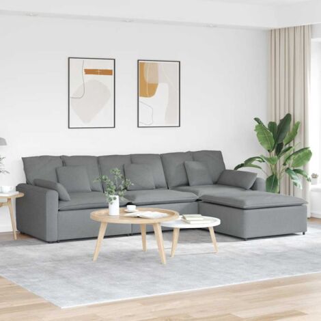 vidaXL Modulares Sofa mit Fußhocker und Kissen Hellgrau