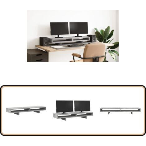 vidaXL Monitorständer Betongrau 100x27x15 cm Holzwerkstoff