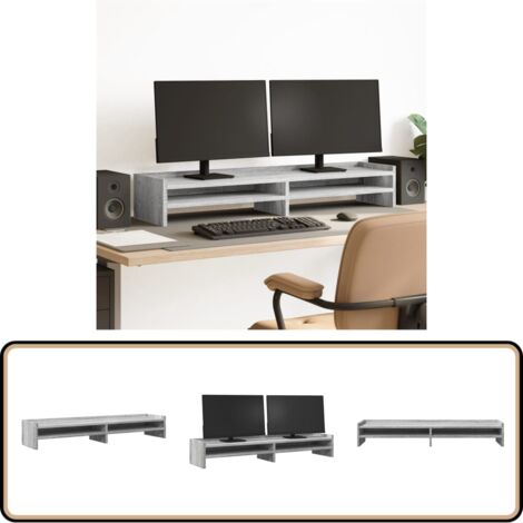 vidaXL Monitorständer Grau Sonoma 100x24x16 cm Holzwerkstoff