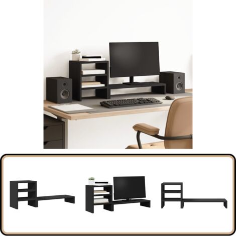 vidaXL Monitorständer mit Schreibtisch-Organizer Schwarz Holzwerkstoff